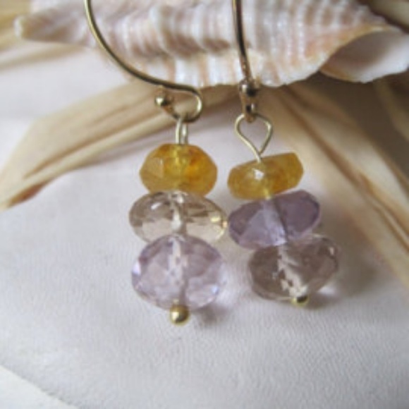 African Yellow Saphire and Ametrine Stack Earrings - Picture 2 of 2